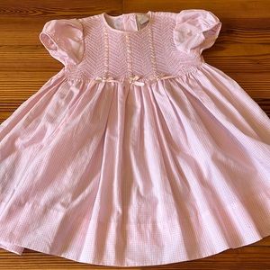 Pink smocked dress, 12m